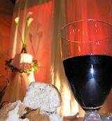 photo of communion bread and wine