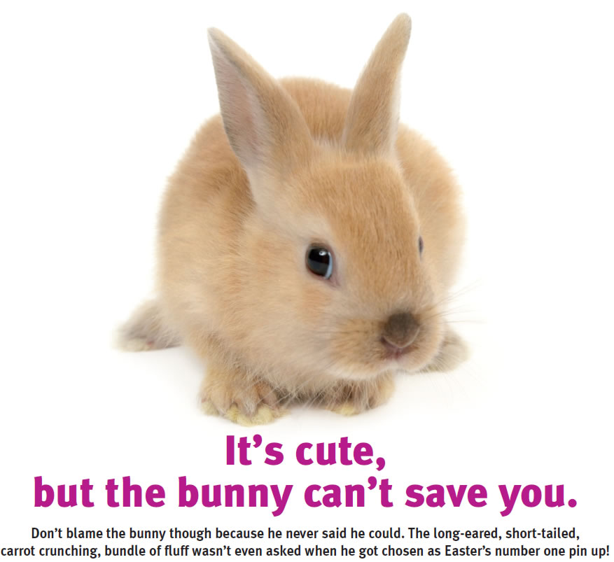 Easter Bunny: It's cute, but the bunny can't save you. Don’t blame the bunny though because he never said he could. The long-eared, short-tailed, carrot crunching, bundle of fluff wasn’t even asked when he got chosen as Easter’s number one pin up!